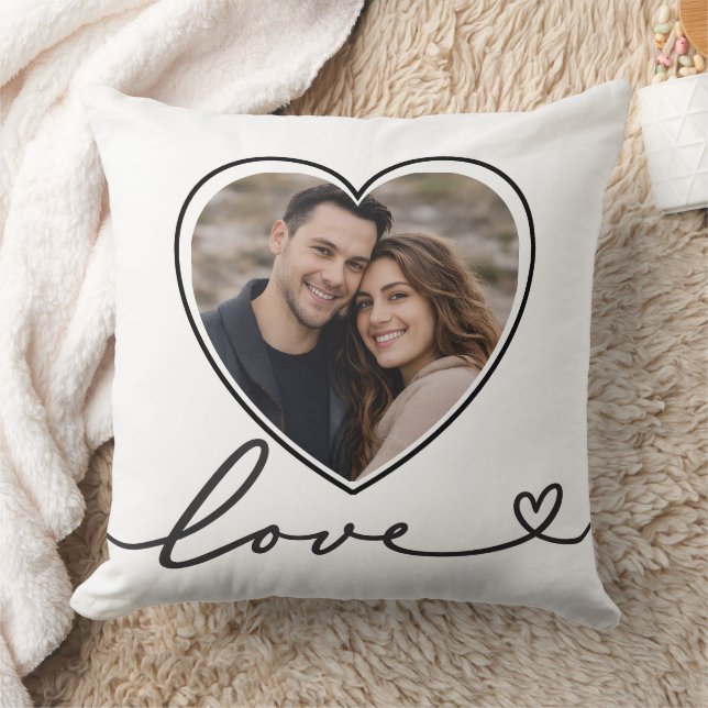 Minimalist Heart Photo Pillow With Love Script Kissen (Decke)