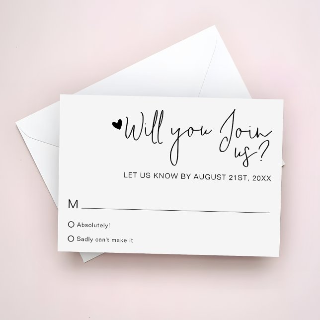 Minimalist Heart Script Contemporary Wedding RSVP Karte (Von Creator hochgeladen)