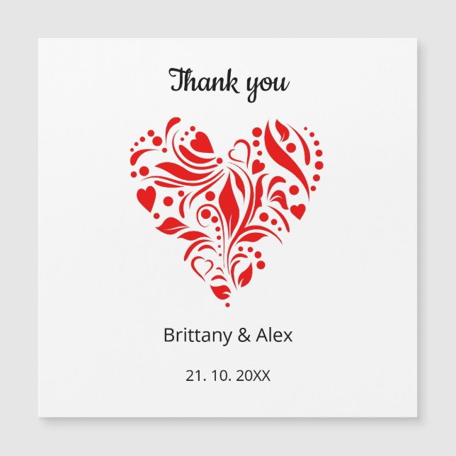 Minimalist Heart Wedding Thank You Card – Custom Magnetkarte (Vorderseite)