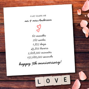 Minimalist Hearts Frohe 5. Hochzeitstag-Jubiläum Karte