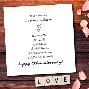 Minimalist Hearts Frohes 10. Hochzeitstag-Jubiläum Karte