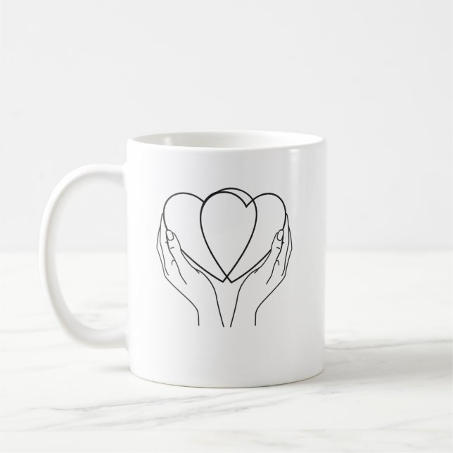 Minimalist Hearts & Hands Line Art Becher Kaffeetasse (Links)