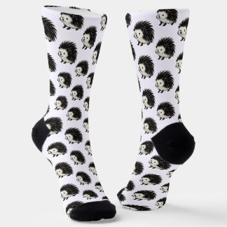 Minimalist Hedgehog – Black Ink Animal Design on  Socken