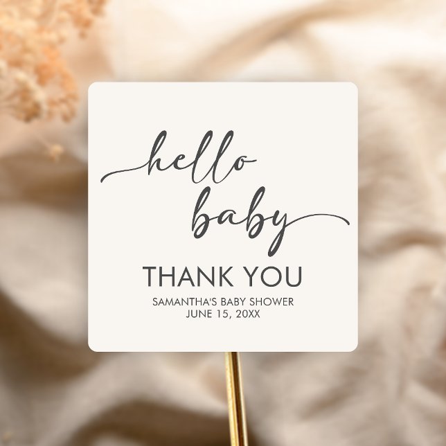 Minimalist Hello Baby Baby Shower Quadratischer Aufkleber (Hello Baby Baby Shower Sticker)