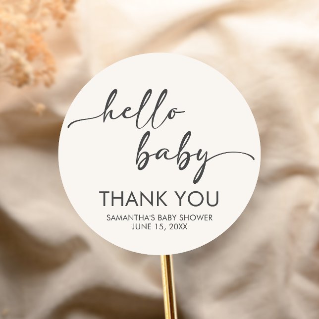Minimalist Hello Baby Baby Shower Runder Aufkleber (Hello Baby Baby Shower Sticker)