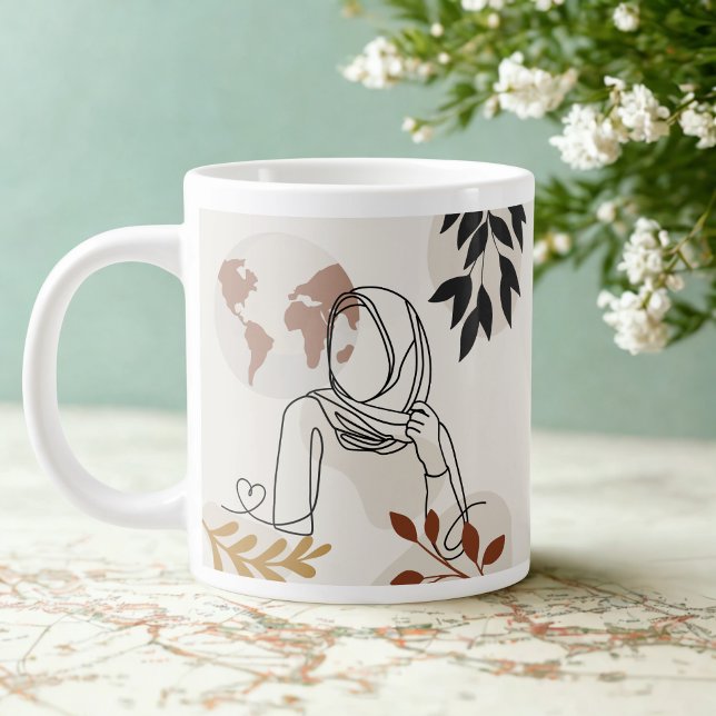 Minimalist Hijabi Linienkunst Tasse | Terrakotta & (Von Creator hochgeladen)