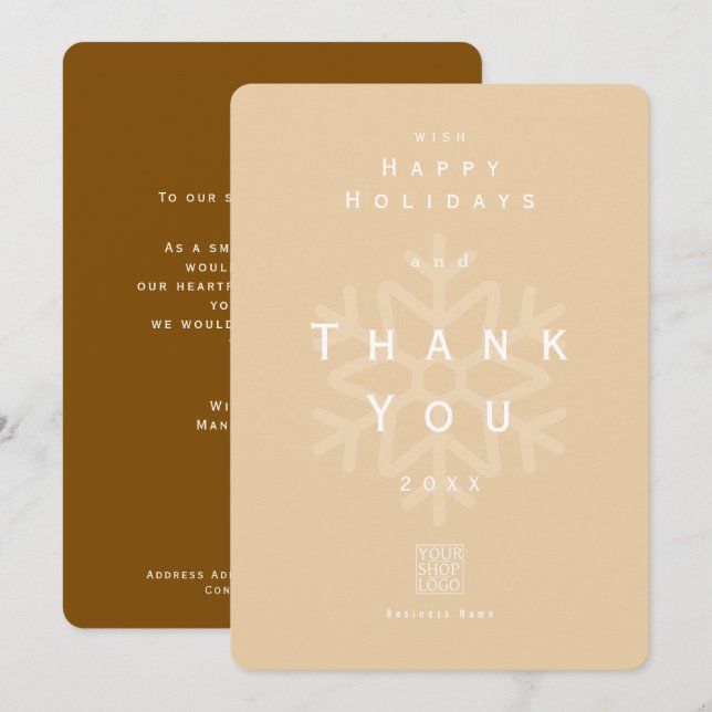 Minimalist Holiday Thank You Business Beige Brown Dankeskarte (Vorne/Hinten)