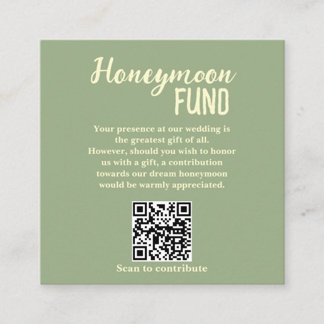 Minimalist Honeymoon Fund QR Code Wedding Begleitkarte (Vorderseite)