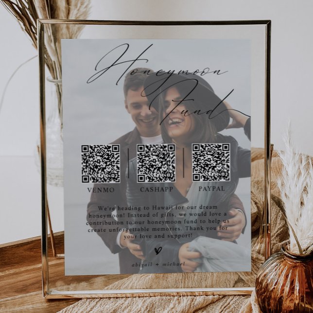 Minimalist Honeymoon Fund w/ Photo & 3 QR Codes Poster (Von Creator hochgeladen)