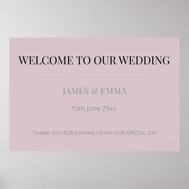 Minimalist Horizontal Wedding Dusky Rose Poster (Vorne)