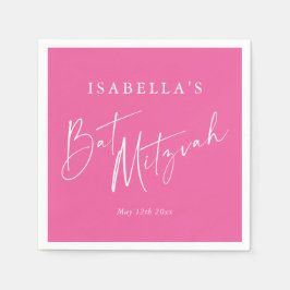 Minimalist Hot Pink Custom Bat Mitzvah Welcome Serviette