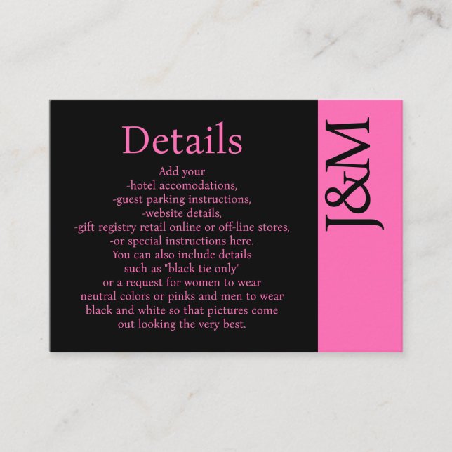 Minimalist Hot Pink Magenta Enclosure Details Card Begleitkarte (Vorderseite)