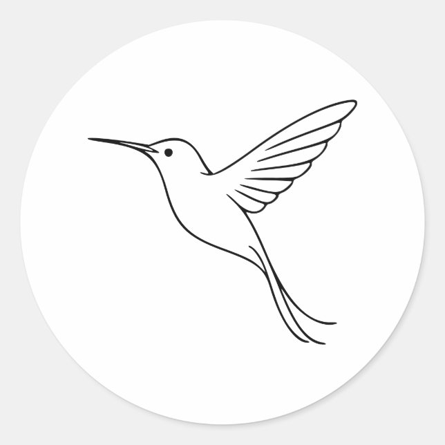 Minimalist Hummingbird Line Art in Flight Runder Aufkleber (Vorderseite)