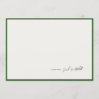 Minimalist Hunter Green Border Personalized Script Mitteilungskarte