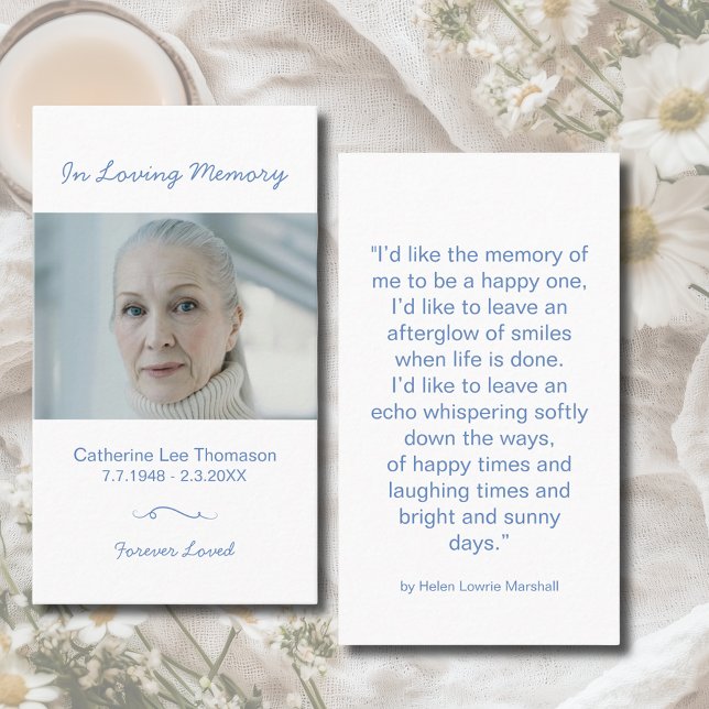 Minimalist In Loving Memory Photo Prayer Card Visitenkarte (Minimalist In Loving Memory Photo Prayer Card)