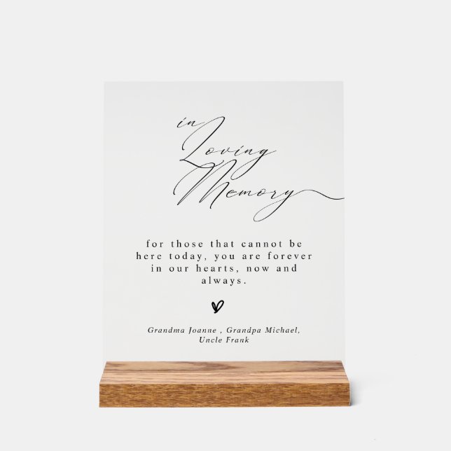 Minimalist  In Loving Memory Wedding Sign Acrylschild (Vorderseite)