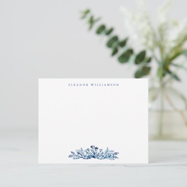 Minimalist Indigo Blue Ink Botanical Baby Shower Dankeskarte (Stehend Vorderseite)