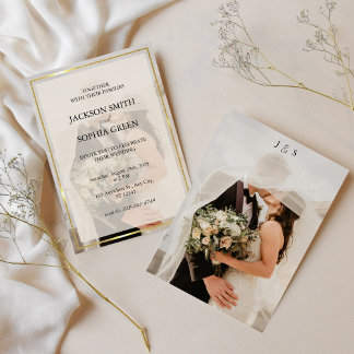 Minimalist Ivory & Gold Border Wedding Einladung