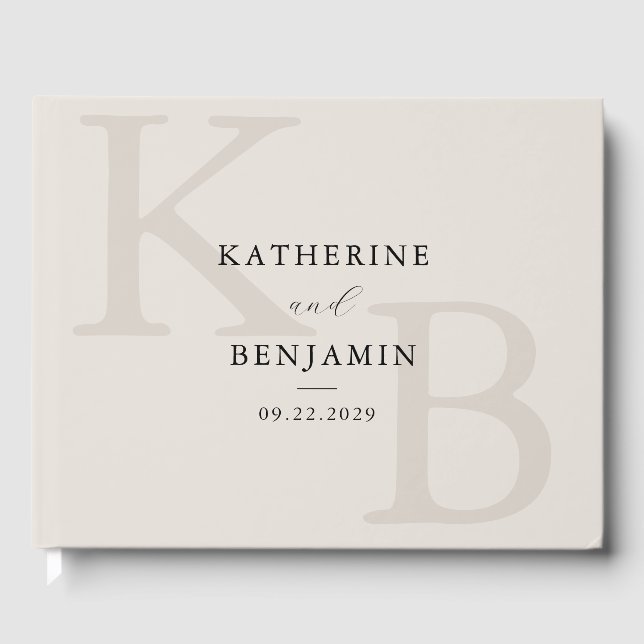 Minimalist Ivory Monogram Modern Wedding Gästebuch (Vorderseite)