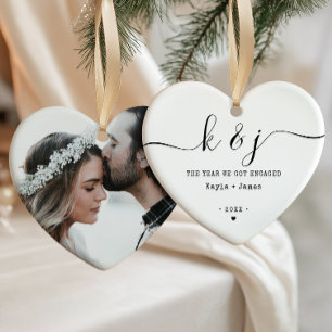 Minimalist Jahr Wir haben uns verlobt Namen & Foto Keramik Ornament