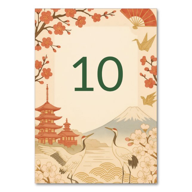 Minimalist Japanese Cherry Blossom Wedding Table Tischnummer (Vorderseite)