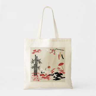 Minimalist Japanese Motifs: Cranes, Koi Fish, Bamb Tragetasche
