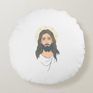 Minimalist Jesus with Blue Eyes - Pastel Christian Rundes Kissen