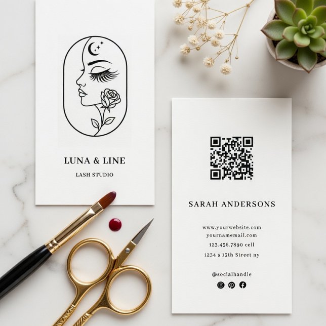 Minimalist Lash Artist Business Card with QR Code  Visitenkarte (Von Creator hochgeladen)
