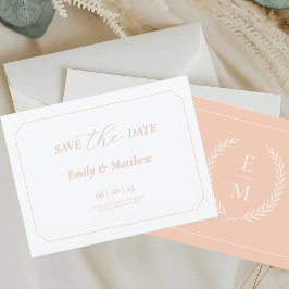 Minimalist Laurel Monogram Wedding Save The Date Ankündigungspostkarte