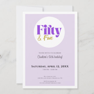 Minimalist Lavender and Gold 50th Birthday  Einladung