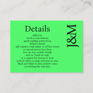 Minimalist Lime Green Enclosure Details Card Begleitkarte