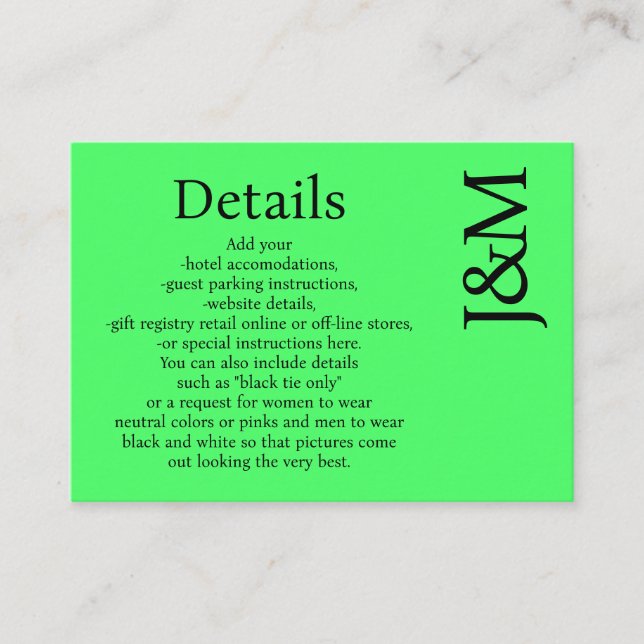 Minimalist Lime Green Enclosure Details Card Begleitkarte (Vorderseite)