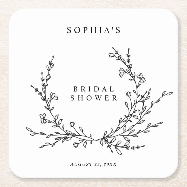 Minimalist Line Art Bridal Shower Square Rechteckiger Pappuntersetzer (Vorderseite)