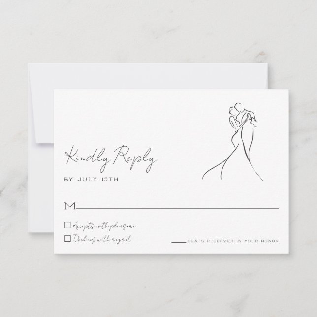 Minimalist Line Art Couple Wedding RSVP Card Karte (Vorderseite)