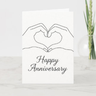 Minimalist Line Art Hands Heart Happy Anniversary  Karte
