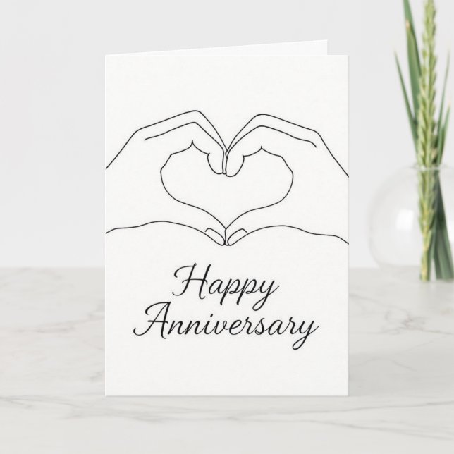 Minimalist Line Art Hands Heart Happy Anniversary  Karte (Vorderseite)