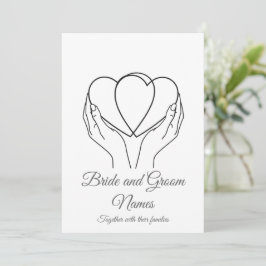 Minimalist Line Art Hearts & Hands Grey Wedding In Einladung