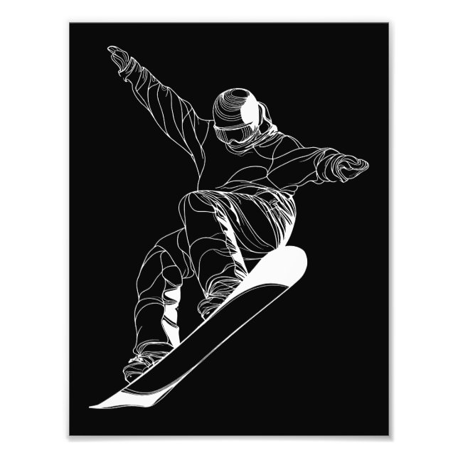 Minimalist line art illustration of a snowboarder fotodruck (Vorne)