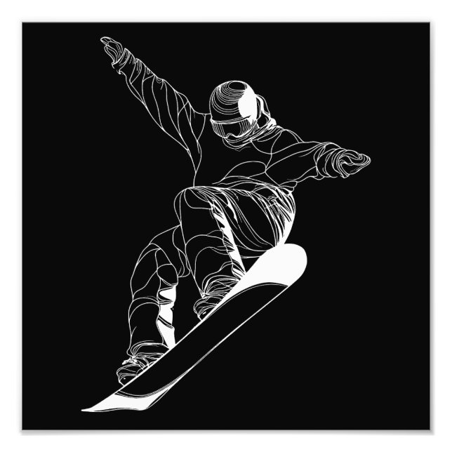 Minimalist line art illustration of a snowboarder fotodruck (Vorne)
