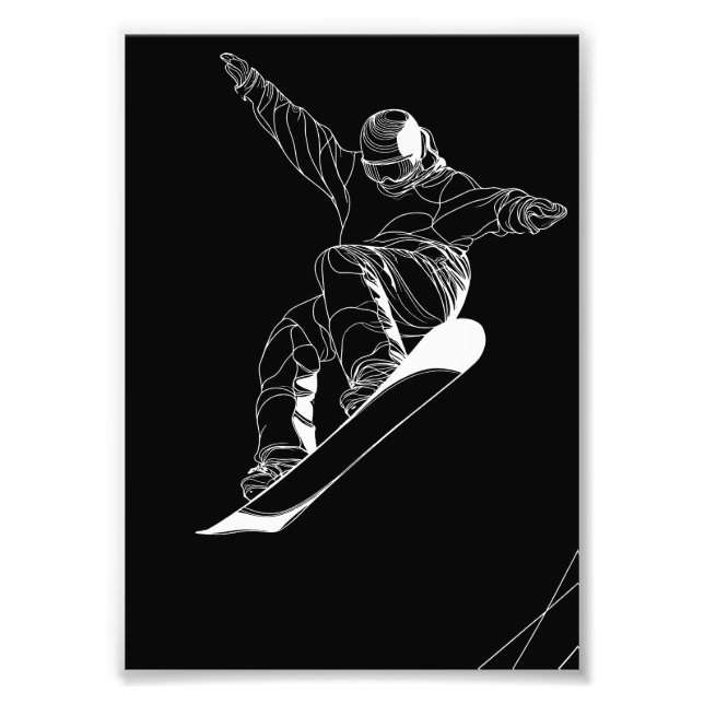 Minimalist line art illustration of a snowboarder fotodruck (Vorne)