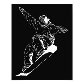 Minimalist line art illustration of a snowboarder fotodruck