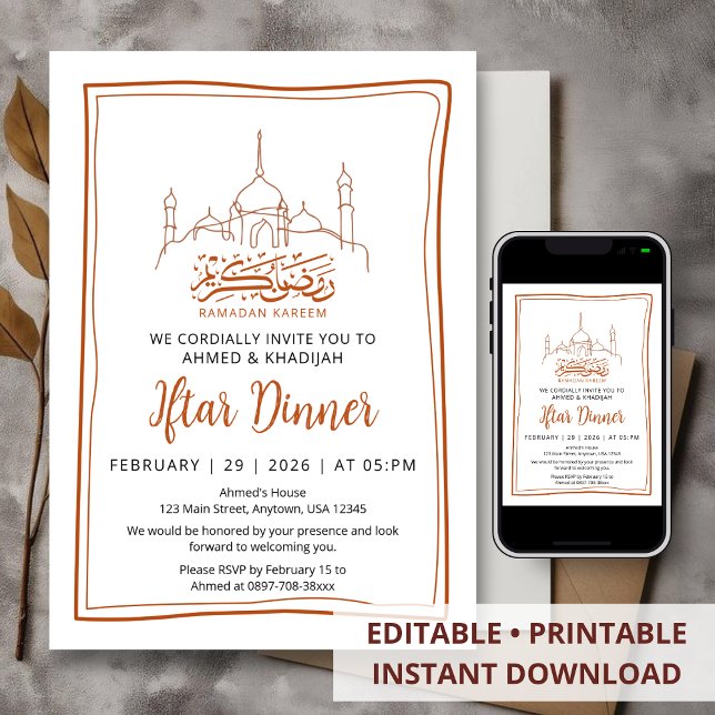 Minimalist Line Art Mosque Ramadan Iftar Dinner Einladung (Von Creator hochgeladen)