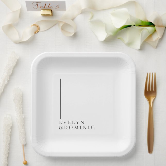 Minimalist Line Black White Modern Wedding Pappteller (Hochzeit)