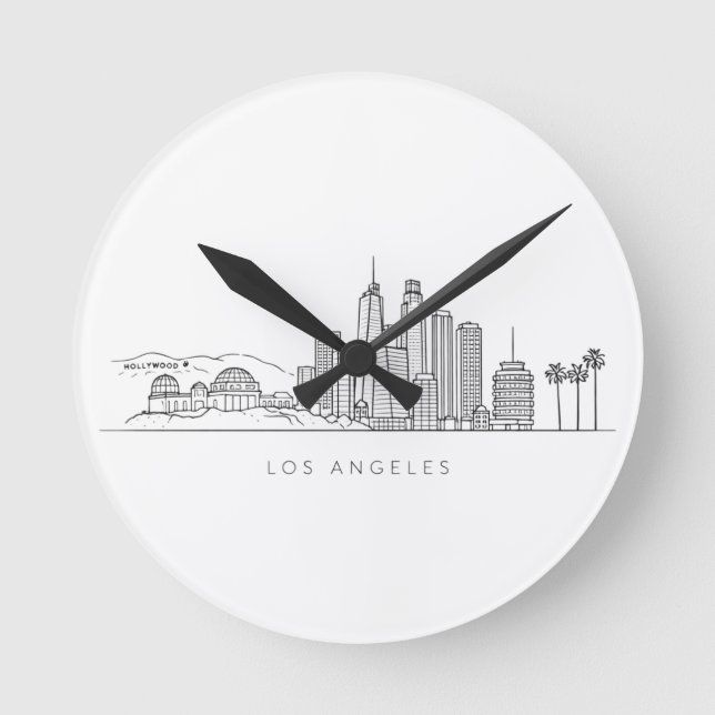 Minimalist Los Angeles Skyline Illustration Runde Wanduhr (Vorderseite)