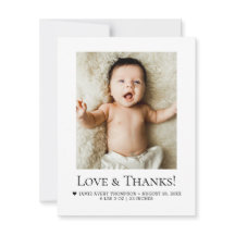 Minimalist Love & Thanks Baby Photo Birth Stats