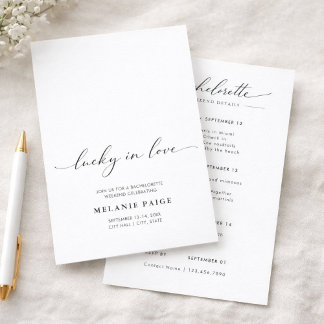 Minimalist Lucky In Love Bachelorette Weekend Einladung