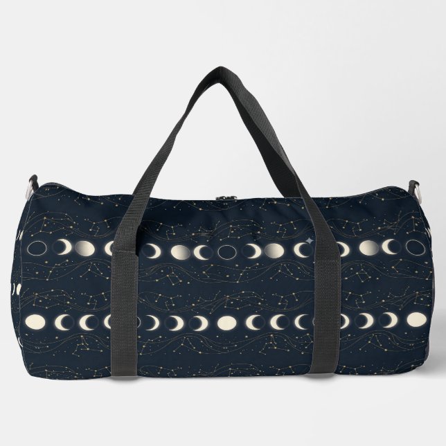 Minimalist Lunar Phases Pattern with Stars and Nig Duffle Bag (Vorderseite)