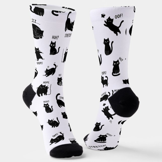 Minimalist lustige schwarze Katzen Muster  Socken (Gewinkelt)