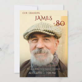 Minimalist Male Family Photo 80th Birthday Einladung