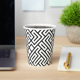 Minimalist Maze Lines Black Pattern Pappbecher
